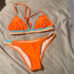 Source Unknown Orange Bikini with Multicolor Trim